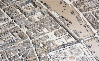 Vogelvlucht van Parijs in 1730, 1875 door French School